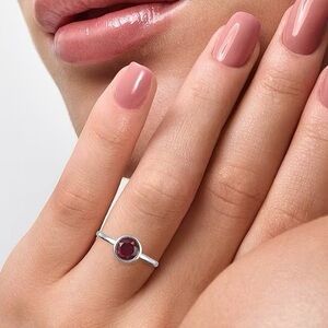 January Birthstone Mozambique Garnet Solitaire Ring In Sterling Silver